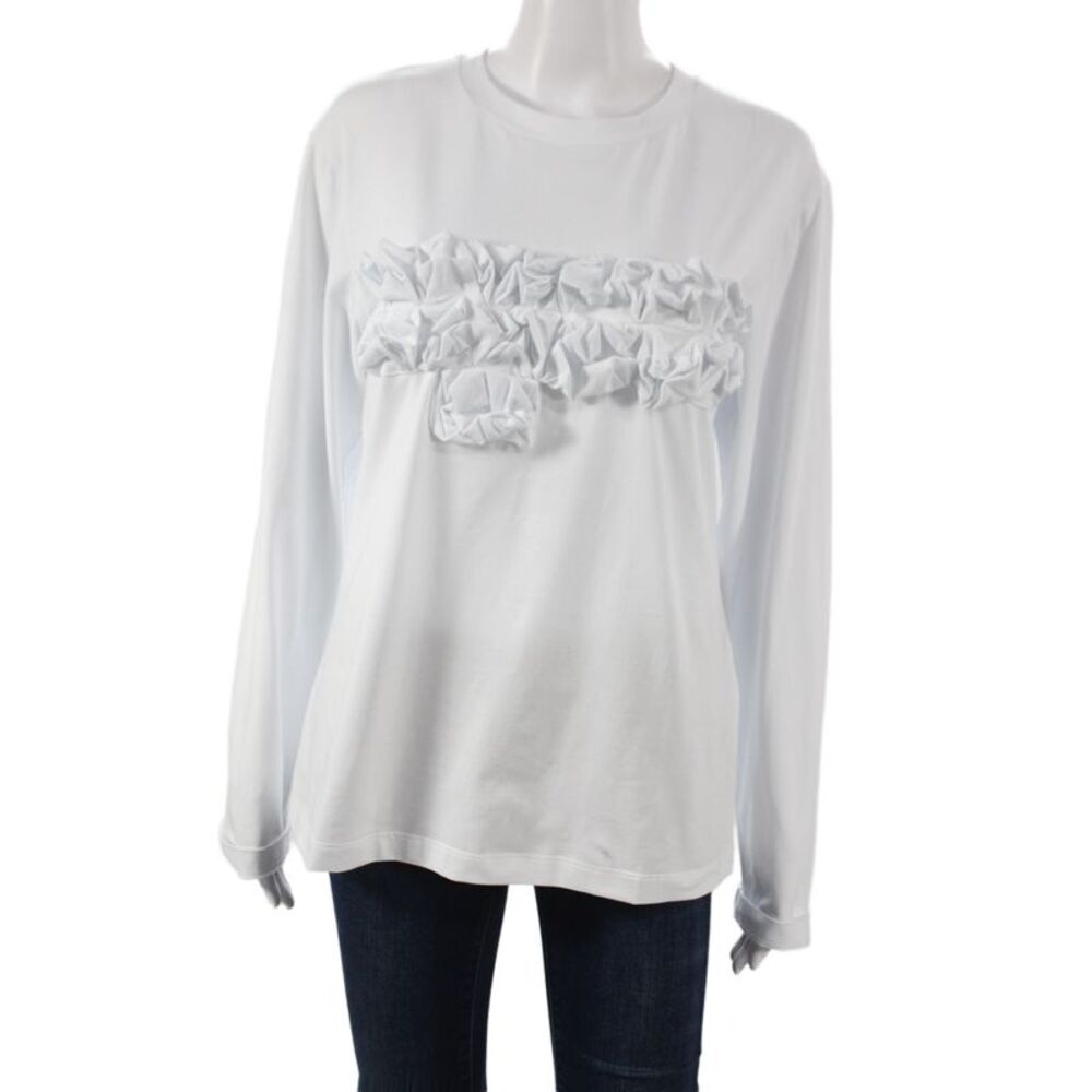 Meimeij Womens Jersey T-Shirt White Crew Neck Long Sleeve Size 44